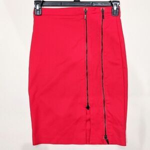Vintage 90s Pencil Skirt Bright Red Double Zipper XOXO Midi Length Party EUC 4
